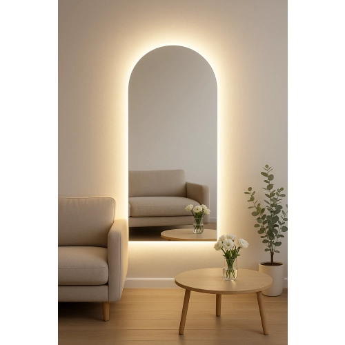 Lustro LUNARO LED półokrągłe nowoczesne dekoracyjne z podświetleniem